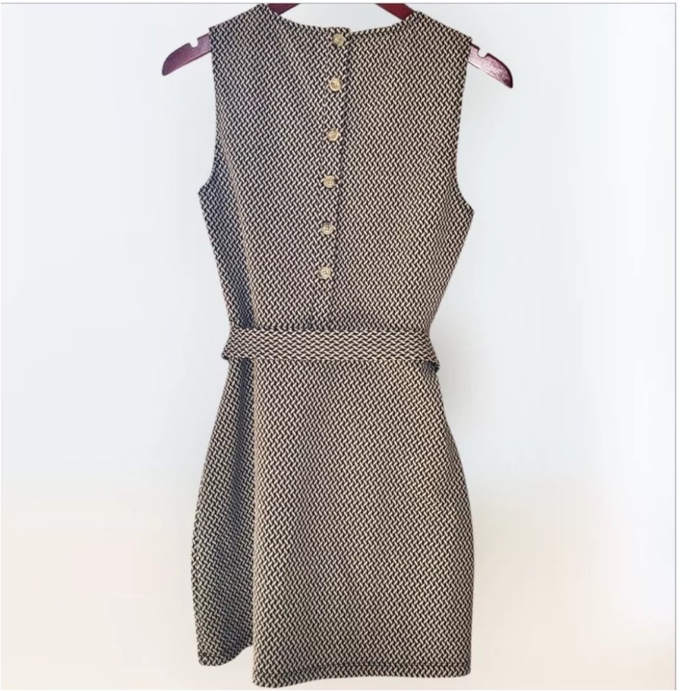 🌸SOLD🌸 Reformation Suze Knit Sleeveless Mini Dress Belt Tan Black Size Medium - Picture 4 of 9